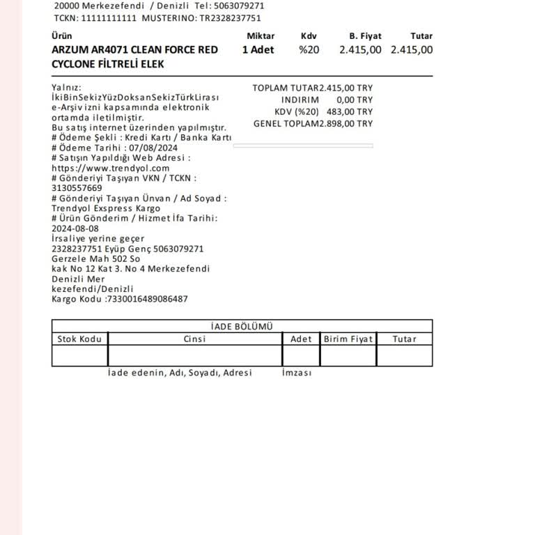 Arzum Süpürge Hortum Sorunu