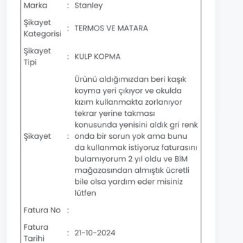 Kayıp Yemek Termosu Ve Ulaşılamayan Müşteri Hizmetleri