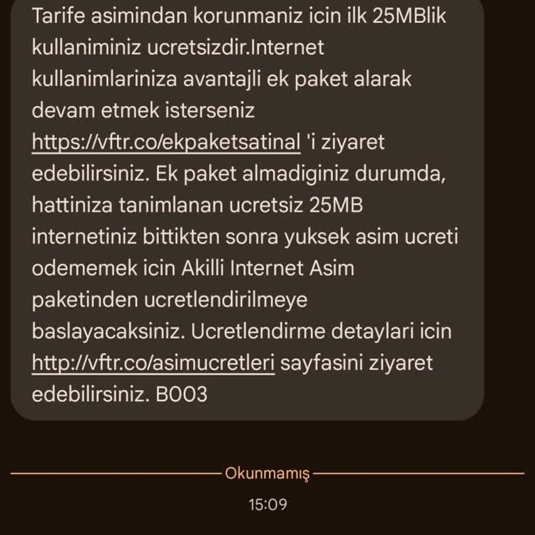 Vodafone'da Haksız Veri Aşım Ücretlendirmesi
