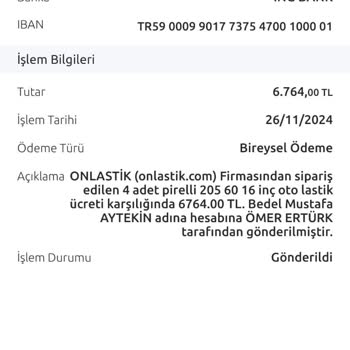 Onlastik.com'dan Aldığım Lastiklerin Teslim Edilmemesi Ve İade Sorunu