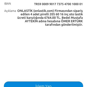 Onlastik.com'dan Aldığım Lastiklerin Teslim Edilmemesi Ve İade Sorunu