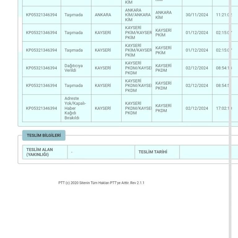 PTT Kargo Teslimat Sorunu!