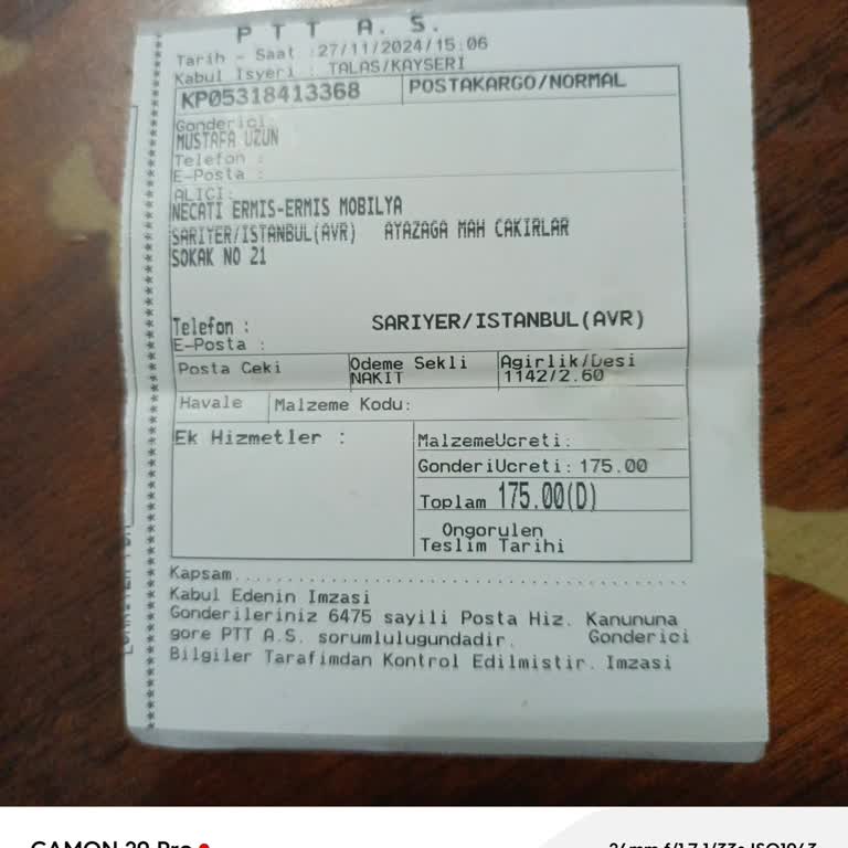 PTT Şubelerinin Hantal Ve Lakayıt Hizmeti