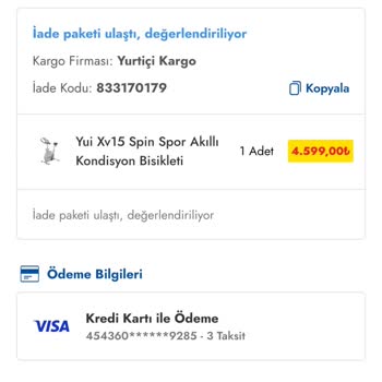 Kusurlu Kondisyon Bisikleti Ve Geciken Para İadesi