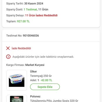 Trendyol Market'ten Sipariş İptali Ve İade Sorunu