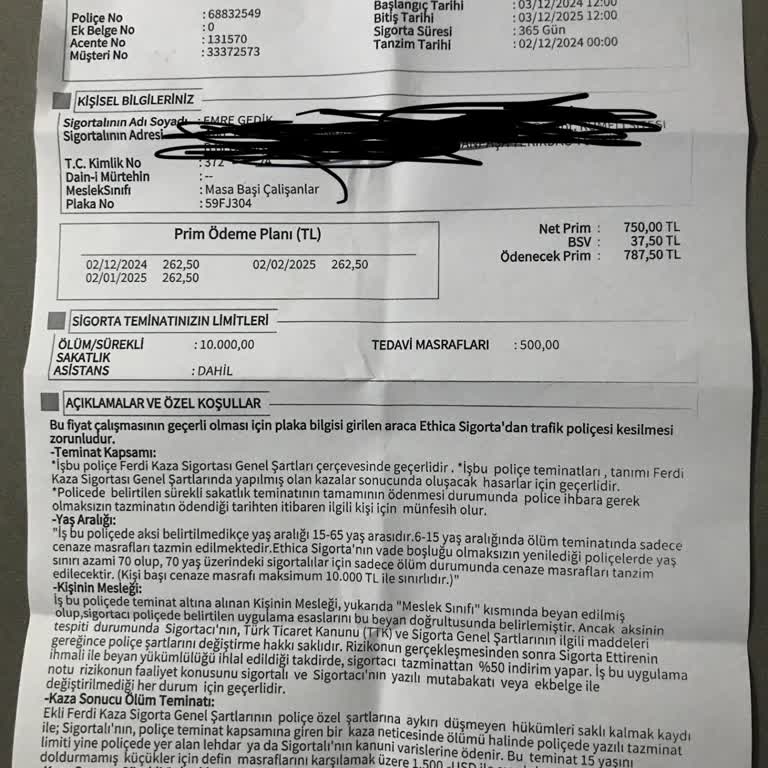 Zorunlu Trafik Sigortası İşlem Şikayeti