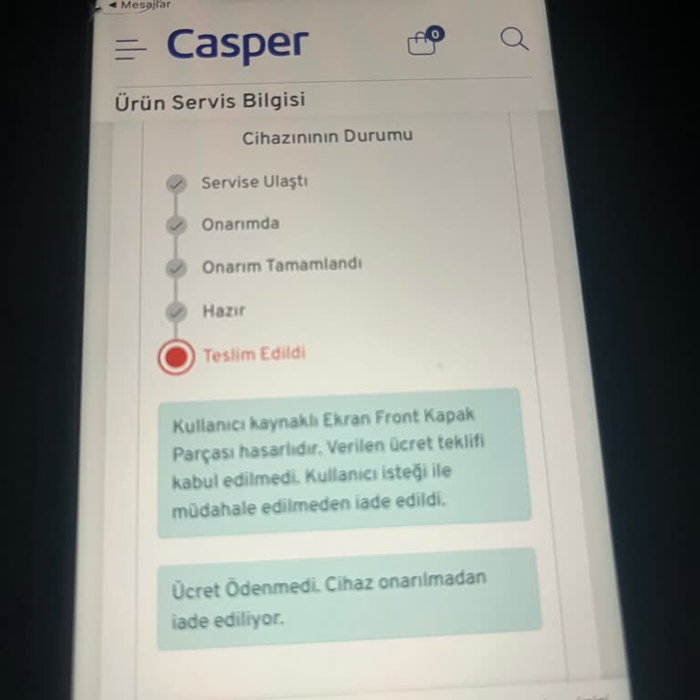 Casper Via Tablet Tamir Sürecinde Yaşanan Mağduriyet