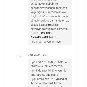 Ego Kartıma Yüklenmeyen Tutar Sorunu