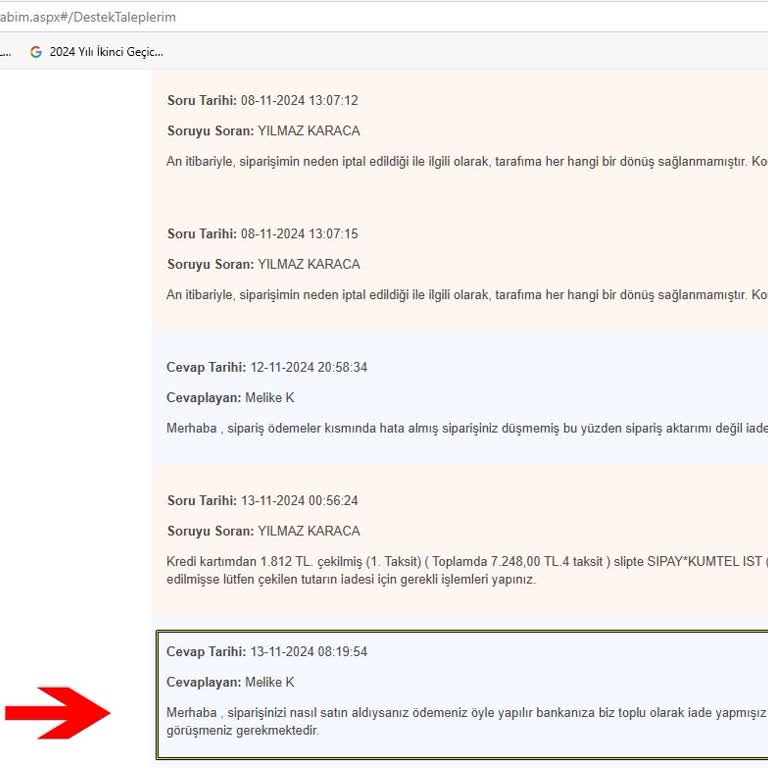İade Edilmeyen Ödeme Ve İptal Edilen Sipariş Sorunu