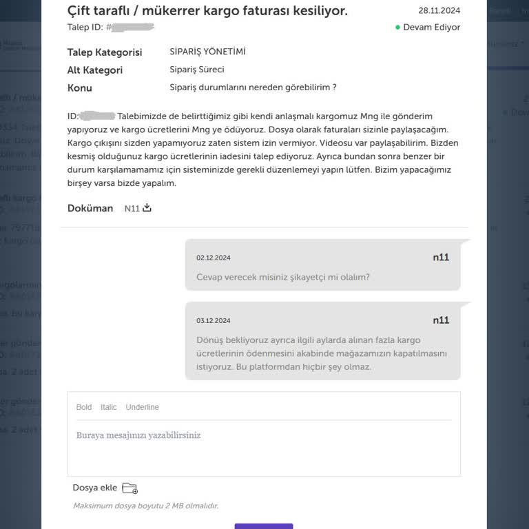 N11'de Çift Kargo Faturası Sorunu Ve İletişim Eksikliği