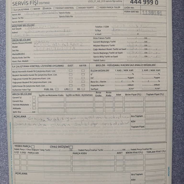 Kombi Arıza Kaydı Ve Parça Sorunu