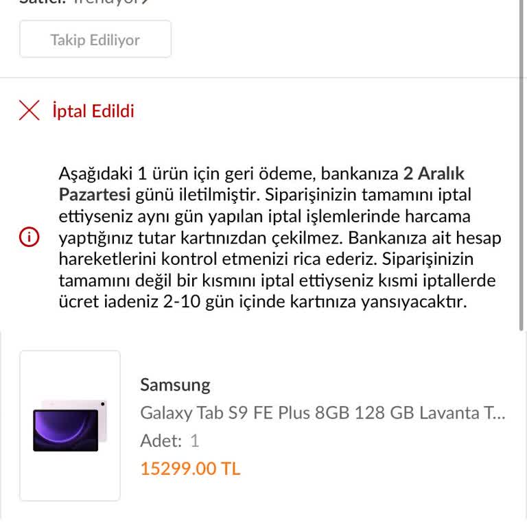 Trendyol İptal Edilen Siparişin Ücreti Geri Yatmadı