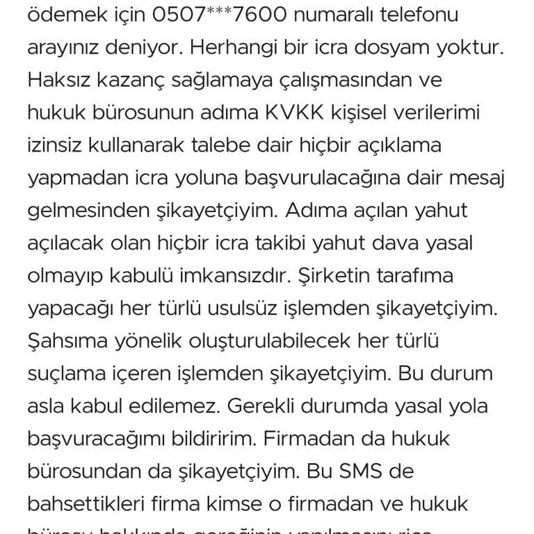 Yanıltıcı Borç Bildirimi Ve Kişisel Veri İhlali Şikayeti