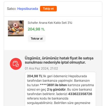 Hatalı Fiyat Gerekçesiyle İptal Edilen Siparişler