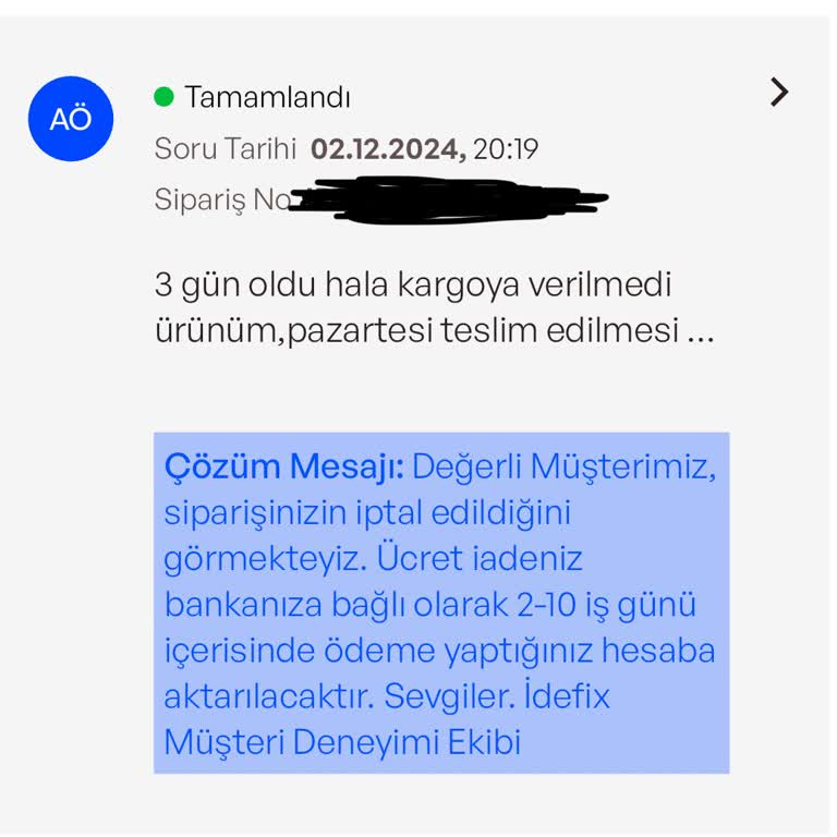 İdefix'ten Alışverişte Teslimat Sorunu