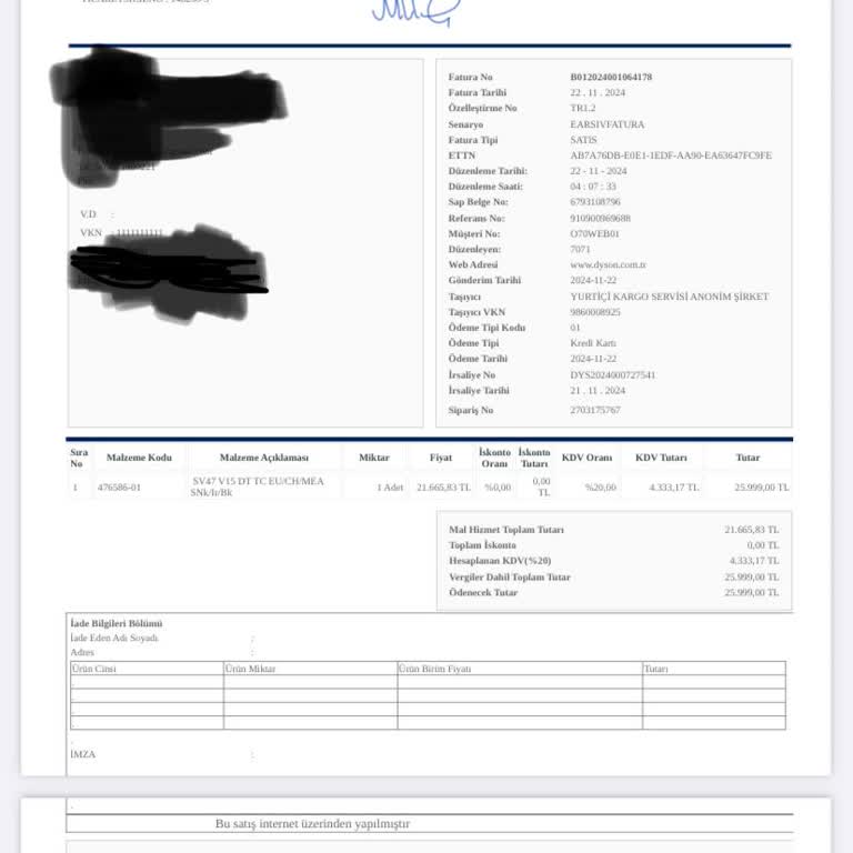 Dyson'dan Yanlış Fatura Ve Yetersiz Müşteri Hizmetleri