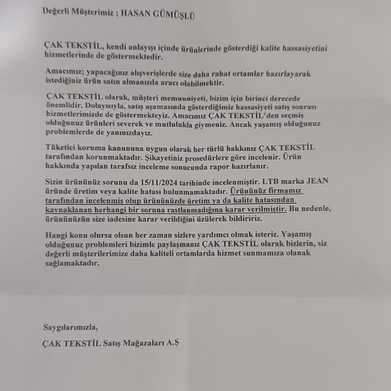 Renk Atan Ve Yırtılan Pantolon: Müşteri Memnuniyetsizliği