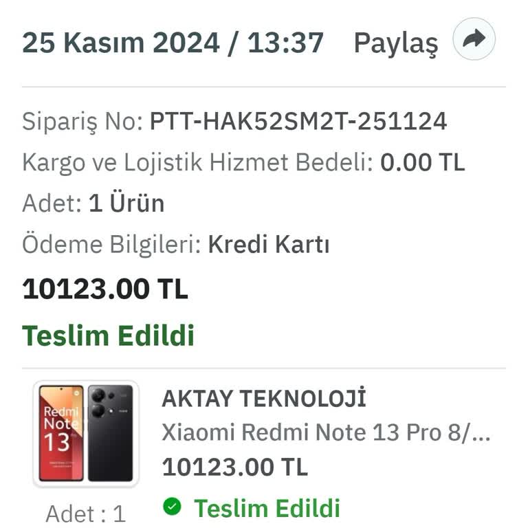 Faturasız Gelen Cep Telefonu Siparişi