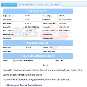 Aras Kargo'da Teslim Edilemeyen Kargo Ve Eksik Bilgilendirme Sorunu