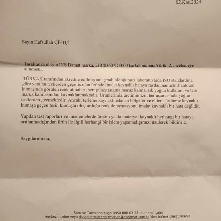 D'S Damat Pantolonda Sararma Ve Müşteri Hizmetleri Hayal Kırıklığı