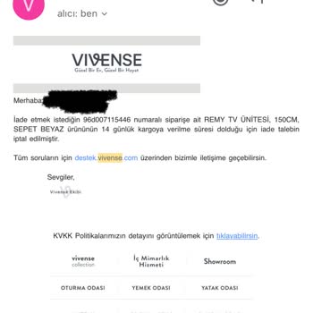 Vivense'den Teslim Edilmeyen TV Ünitesi Ve İade Sorunu
