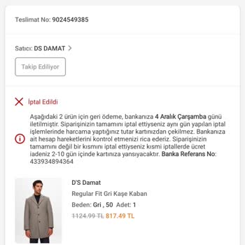 Tedarik Sorunu Nedeniyle İptal Edilen Sipariş