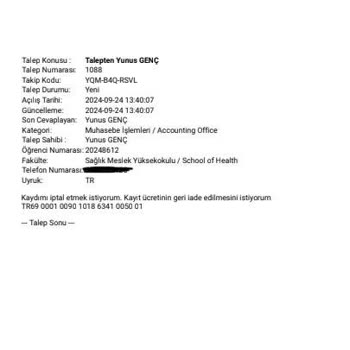 Kayıt İptali Sonrası Ücret İadesi Yapılmadı