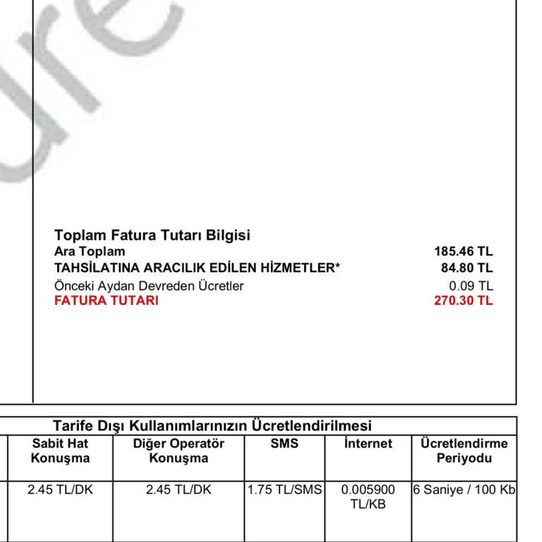 Fatura Üzerine Eklenen Beklenmedik Ücretler