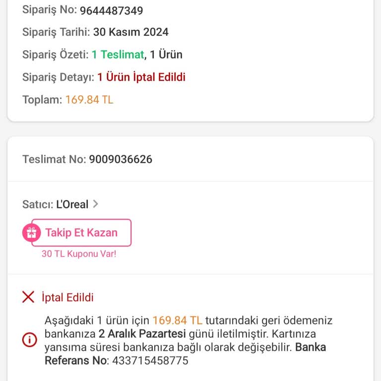 İptal Edilen Siparişin Para İadesi Gecikmesi