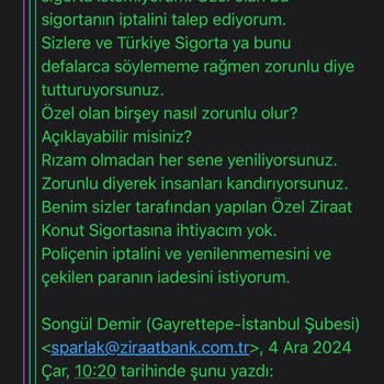 Zorunlu Olmayan Sigorta Yenilemesi Ve İptal Talebi