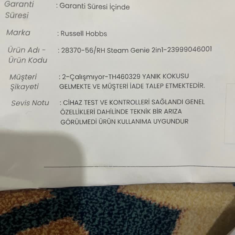 Teknosa'dan Alınan Buharlı Ütüde Kalıcı Koku Sorunu