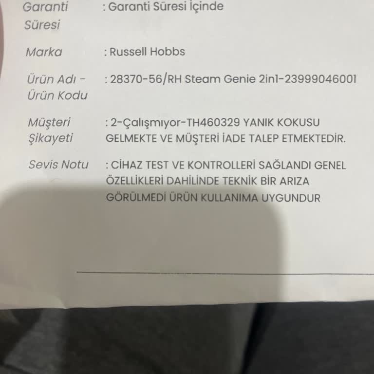 Teknosa'dan Aldığım Buharlı Ütüde Devam Eden Yoğun Koku Sorunu
