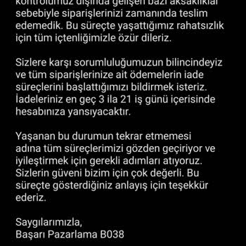 Sipariş Gecikmesi Ve Para İadesi Sorunu
