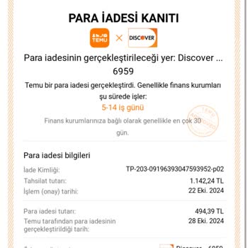 Temu'dan İptal Edilen Ürün İçin Geciken Para İadesi