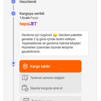 Hepsiburada Siparişimde Kargo Gecikmesi Ve İletişim Sorunu