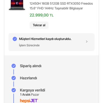Hepsiburada Siparişimde Kargo Gecikmesi Ve İletişim Sorunu