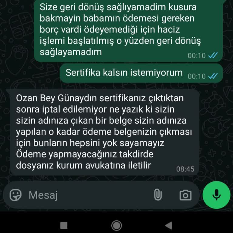Sertifikasız Eğitim Ve Haksız Ücret Talebi