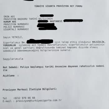 Sigorta Kapsamında Reddedilen Standart Belirtiler