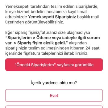 Yemeksepeti'nde Fatura Erişimi Ve İade Sorunu