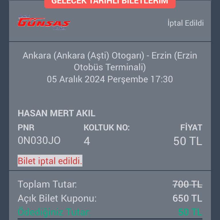 İptal Edilen Biletin Kesintili İadesi Sorunu
