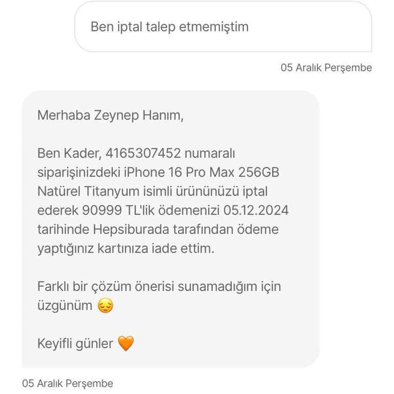 Hepsiburada'da Sebepsiz Sipariş İptali Ve İletişim Sorunu