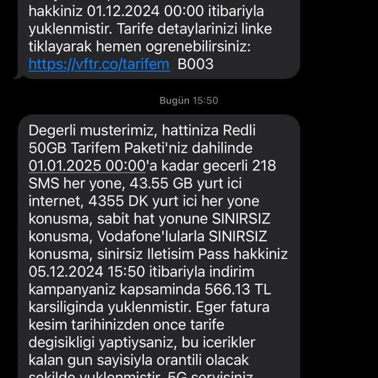 Vodafone'da Tarife Değişikliği Ve Fatura Sorunları