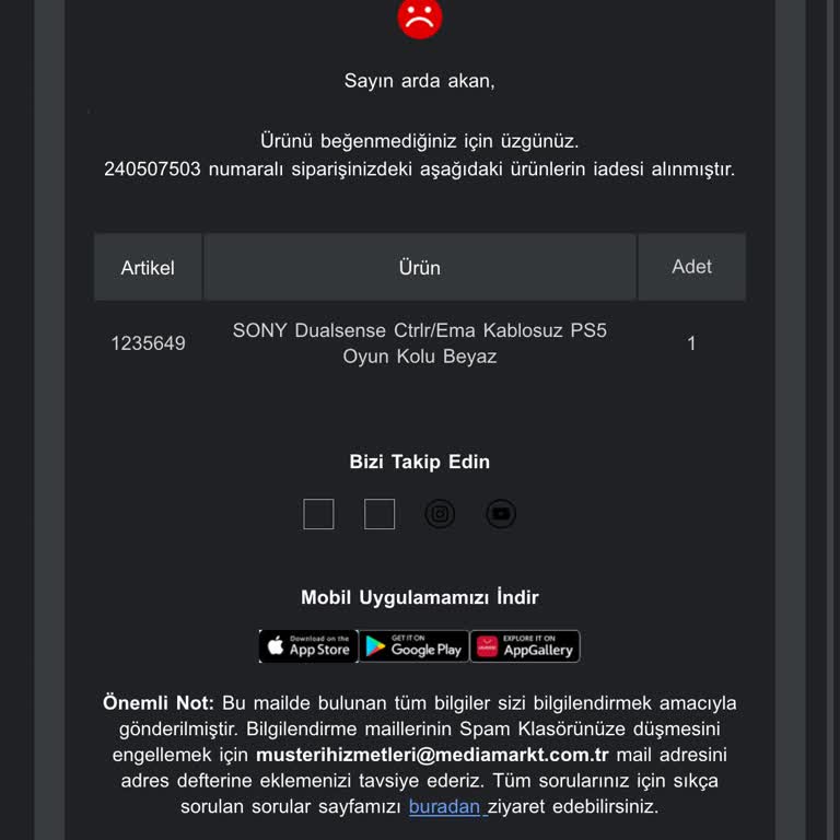 İade Edilen PS5 Oyun Kolu Ve Müşteri Hizmetleriyle Yaşanan Sorun