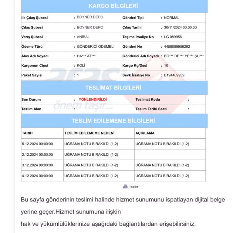 Teslim Edilmeyen Kargo Ve Yanıltıcı İade Süreci