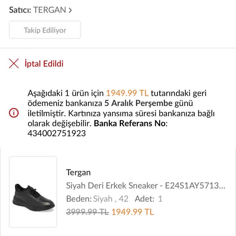 Tergan Mağazasından Beklenmedik Sipariş İptali
