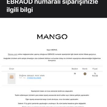Mango İndirimli Ürün Sipariş Sorunu