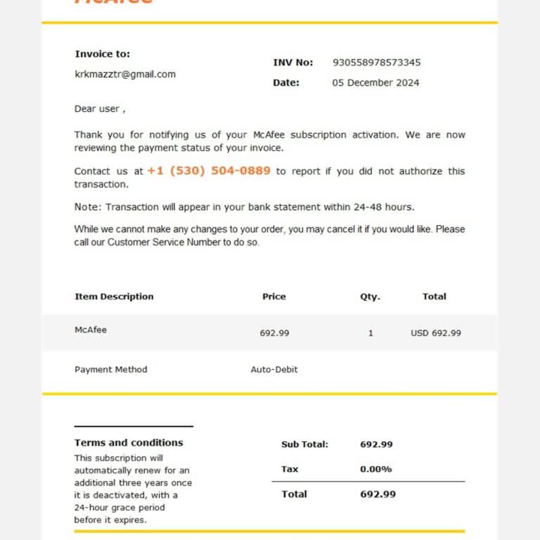 McAfee'den İzinsiz Üyelik Yenileme Ve Yanlış Faturalandırma Sorunu