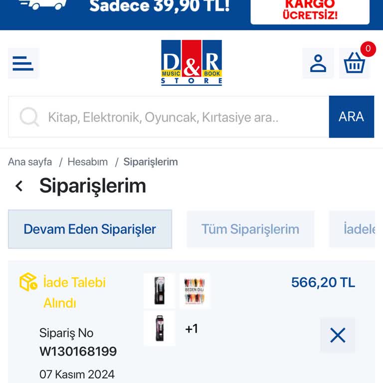 Ücret İadesi Yapılmayan Sipariş