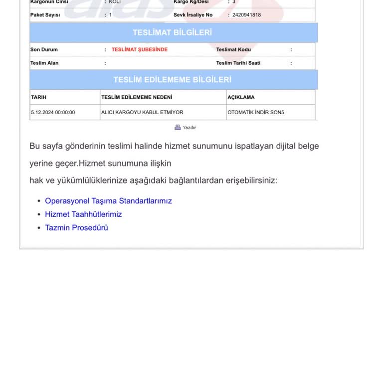 Teslimat Sorunu Ve İletişim Eksikliği