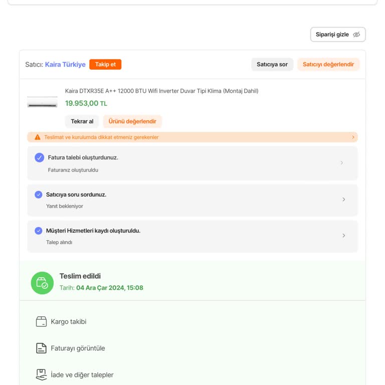 Teslim Edilmeyen Klima Ve Yanıltıcı Kargo Bilgileri